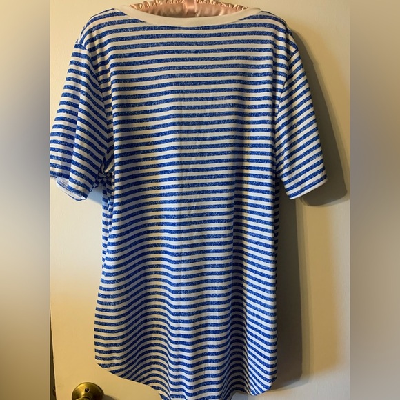 Lularoe Iris V-neck Top. Size large with blue and white stripes.Hi-lo. High-low - Picture 2 of 6